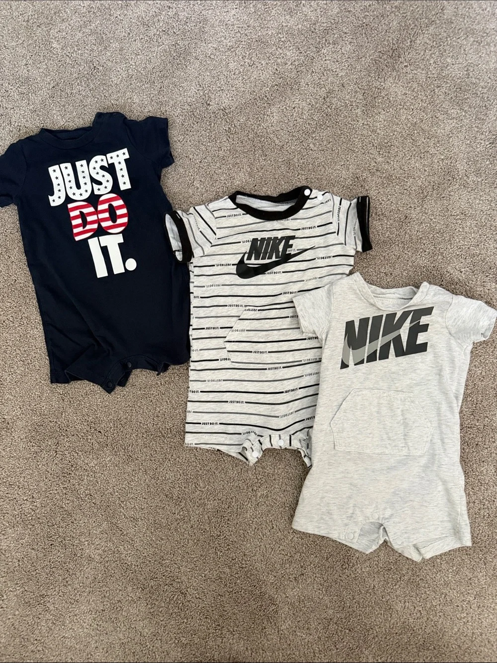 Nike Baby Grey Stripe & Logo Romper Set - Grey and Navy